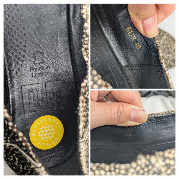 FitFlop Ballet Shoes Womens 40 Brown Calf Hair Animal Print Coastal Beachy Comfy - Picture 5 of 8